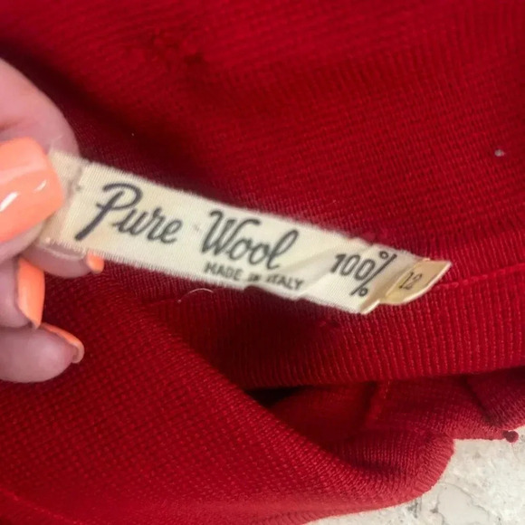 Women's Vintage Italian 100% Wool Red Blue Striped Cardigan Sweater Size 12 - Picture 3 of 9